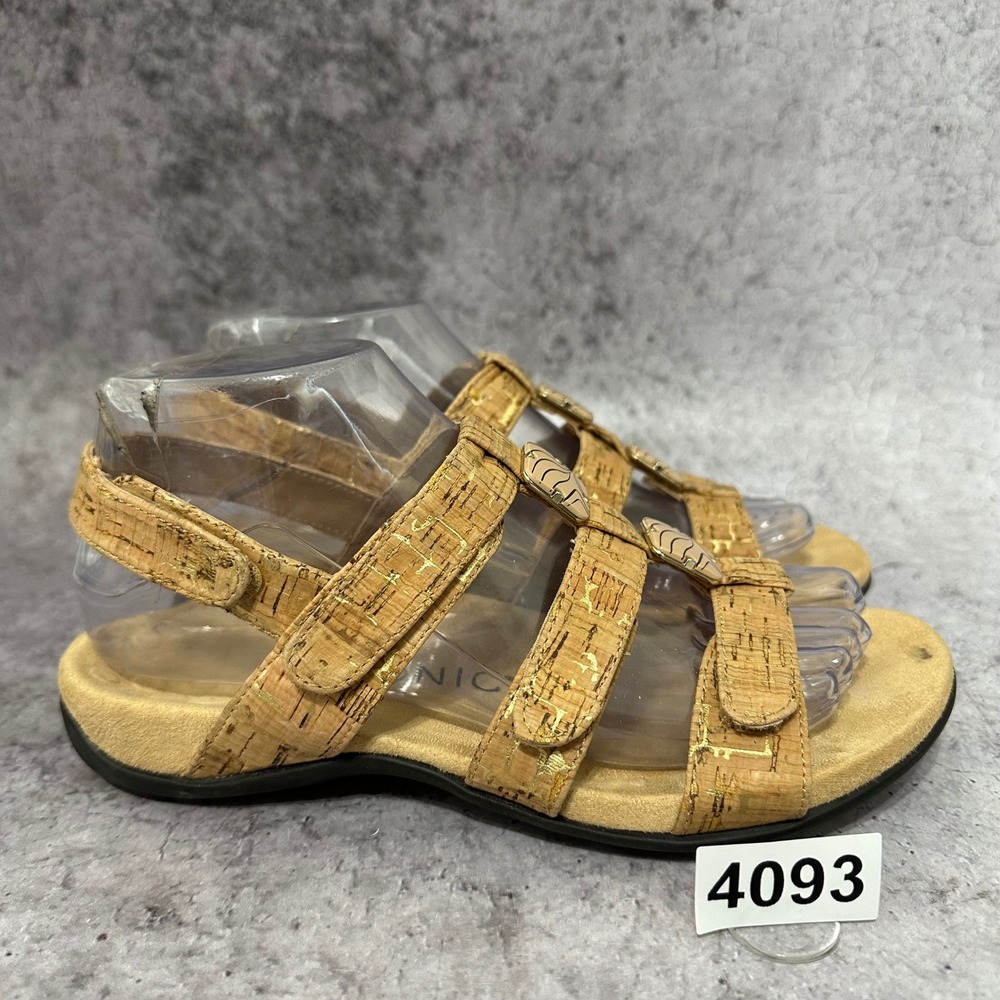 Vionic Amber Sandals Womens 6 Gold Cork Adjustable Straps Orthotic Comfort Shoes